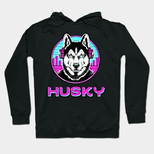 Synthwave Husky Dog Lover Malamute Hoodie